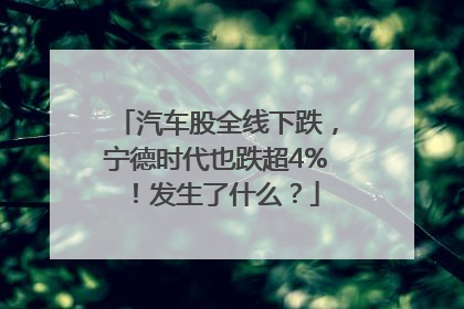 汽车股全线下跌，宁德时代也跌超4%！发生了什么？